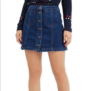 TOPSHOP Dark Wash Moto Denim Button Jean Skirt